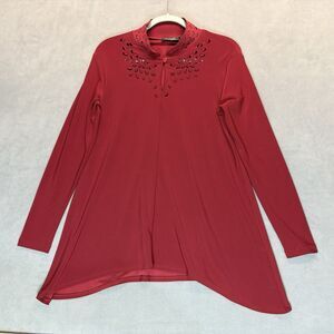 Sympli Size 10 Maroon Cut Out Long Sleeve Tunic Top Made in Canada